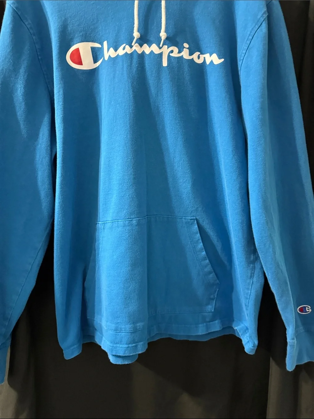 Champion Blue Crewneck Hooded Sweatshirt with White Logo